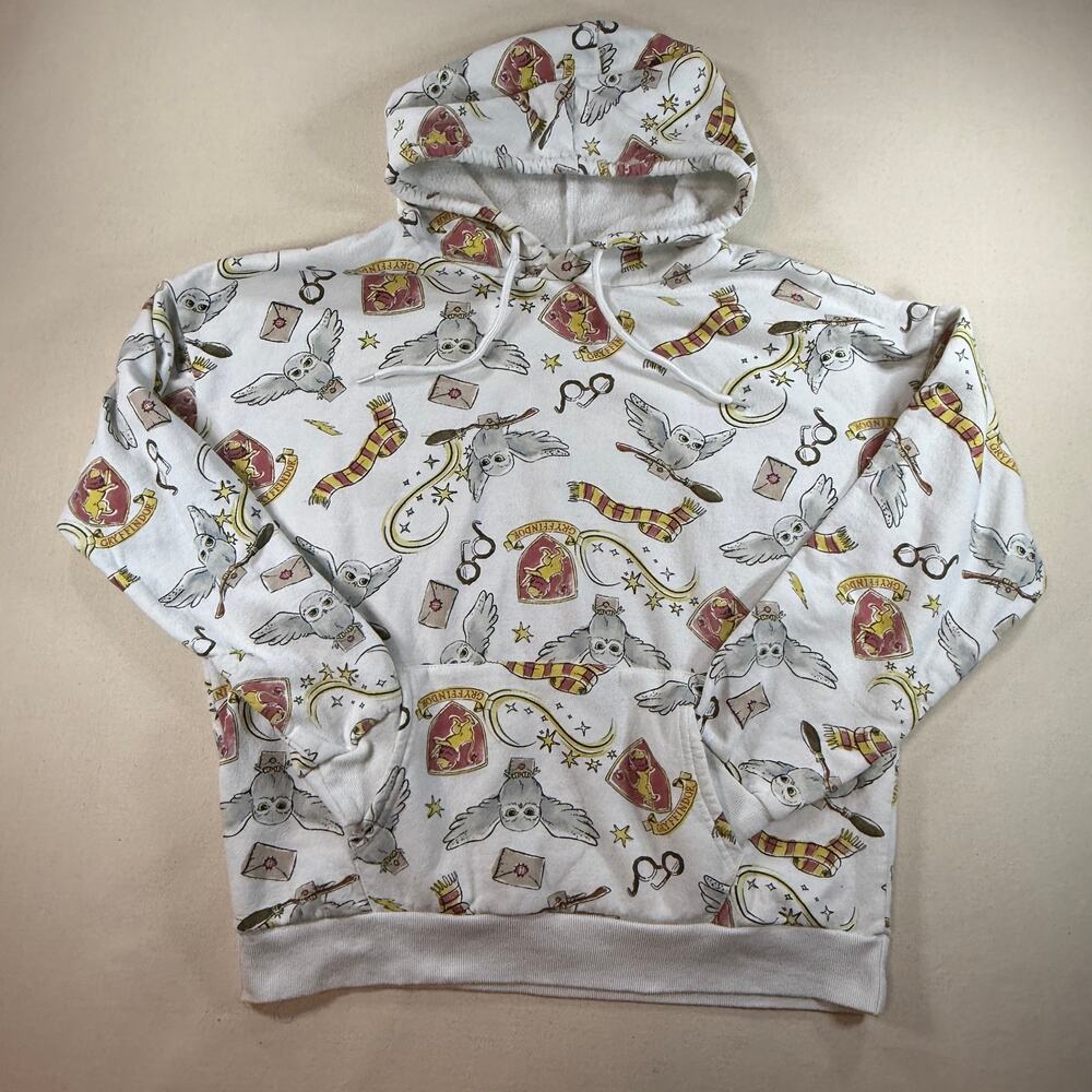 Harry Potter Hedwig Gryffindor All Over Print Hoodie Womens M White Fleece